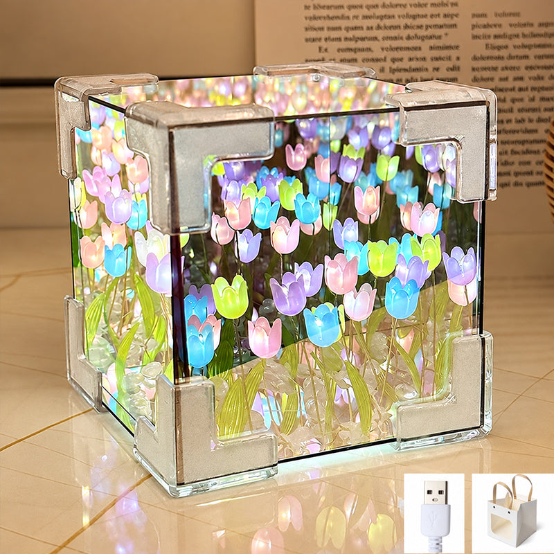 🌷✨ Lampada notturna cubo giardino di tulipani fai da te--un piccolo giardino luminoso per ogni angolo