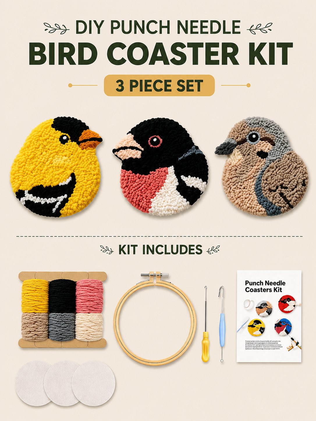 🧵Adatto ai principianti🐦Kit con ago per punch sottobicchieri per uccelli fai-da-t