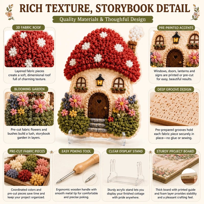 🏡 Kit per arte tessile 3D senza cuciture Villaggio delle fate ✨