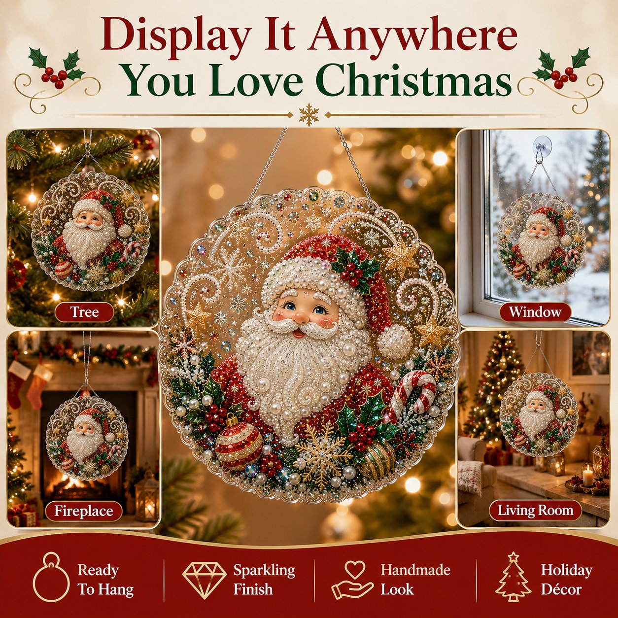 🎄 Kit per decorazione natalizia con perle e diamanti in acrilico | Pannello antigraffio e indelebile con perline | Decorazione natalizia fai da te 🎅💎