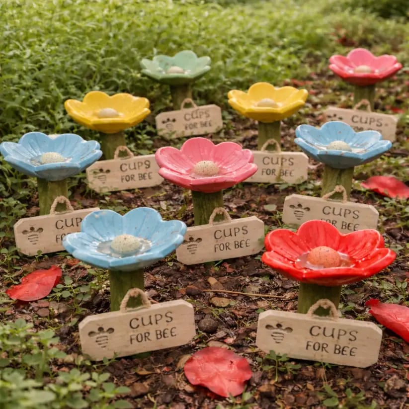 🌸🐝 Stazione api/acqua brevettata – 💧 Fiore in ceramica e protetto contro zanzare e formich