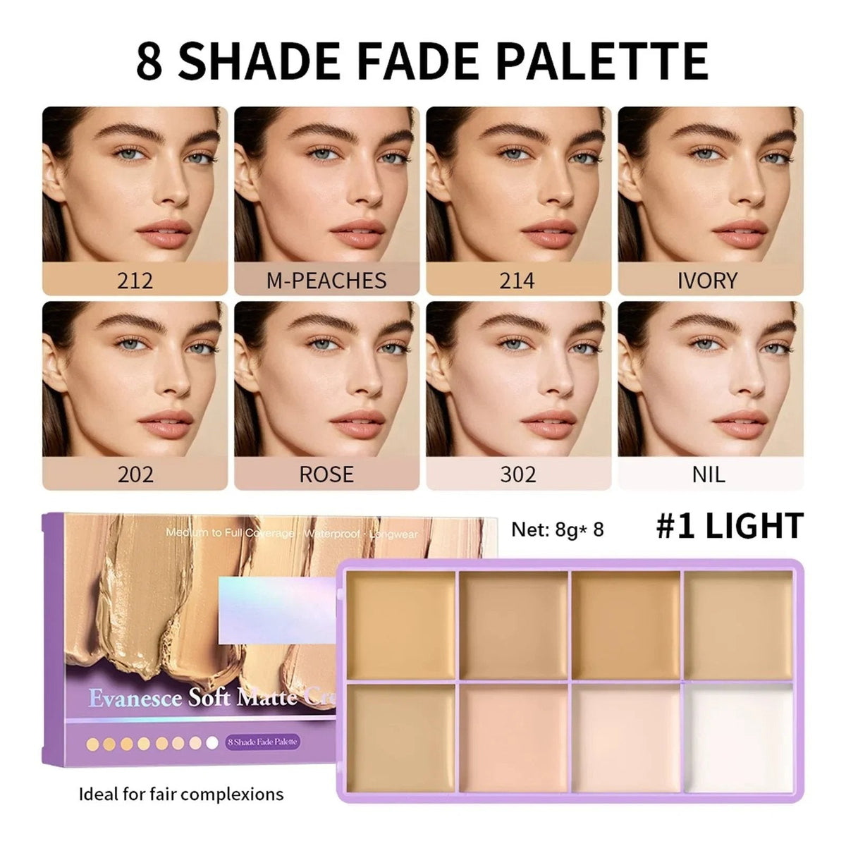 ✨💥🎨 Palette correttore opaco a 8 colori – Resistente all'acqua e a copertura totale, per correggere, contornare e coprire i tatuaggi ✨
