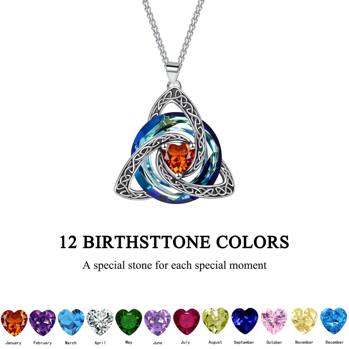 ✨🍀 Collana celtica Trinity Knot con pietra di nascita--un simbolo di fede, amore e unità da indossare ogni giorno