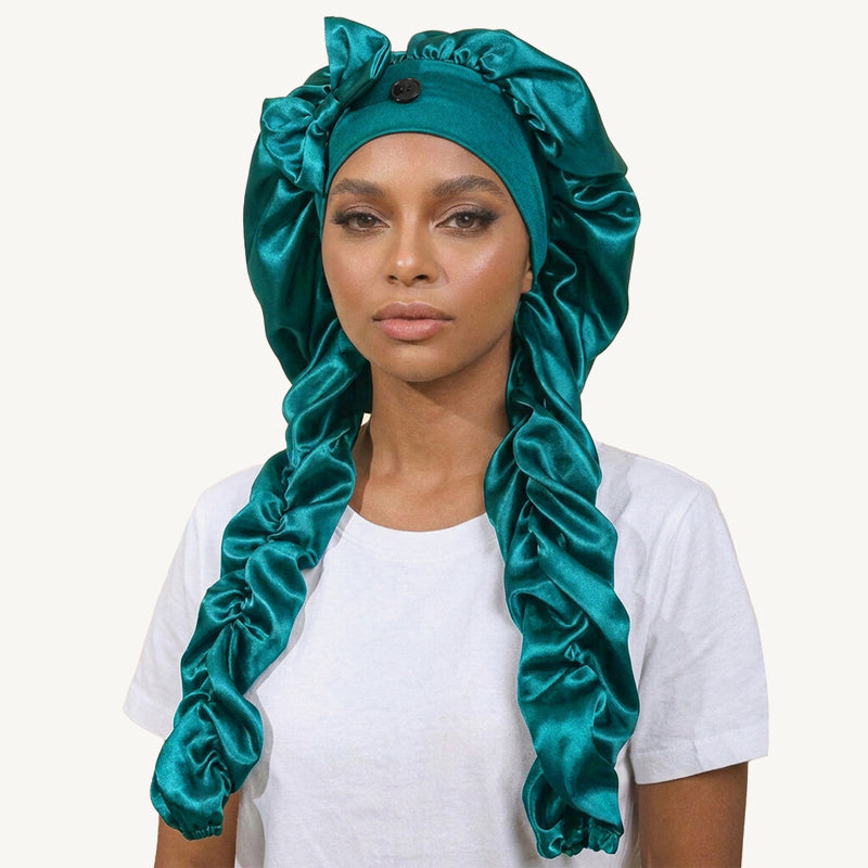 ✨Cuffia da notte antiscivolo con fiocco per capelli lunghi in seta：❤️ideale per dormire tutta la notte.