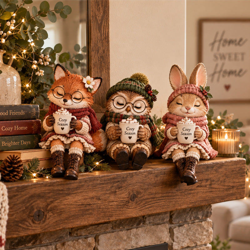 🦊🦉🐰 Statuine Compagni Animali Natalizi--dolci personaggi invernali con tazza calda
