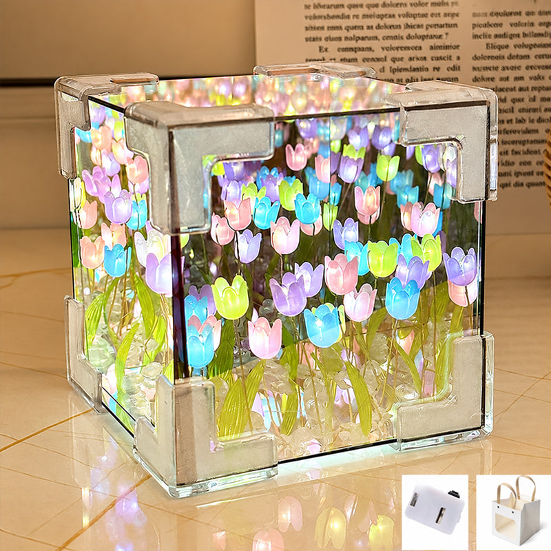 🌷✨ Lampada notturna cubo giardino di tulipani fai da te--un piccolo giardino luminoso per ogni angolo