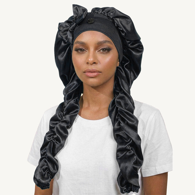 ✨Cuffia da notte antiscivolo con fiocco per capelli lunghi in seta：❤️ideale per dormire tutta la notte.