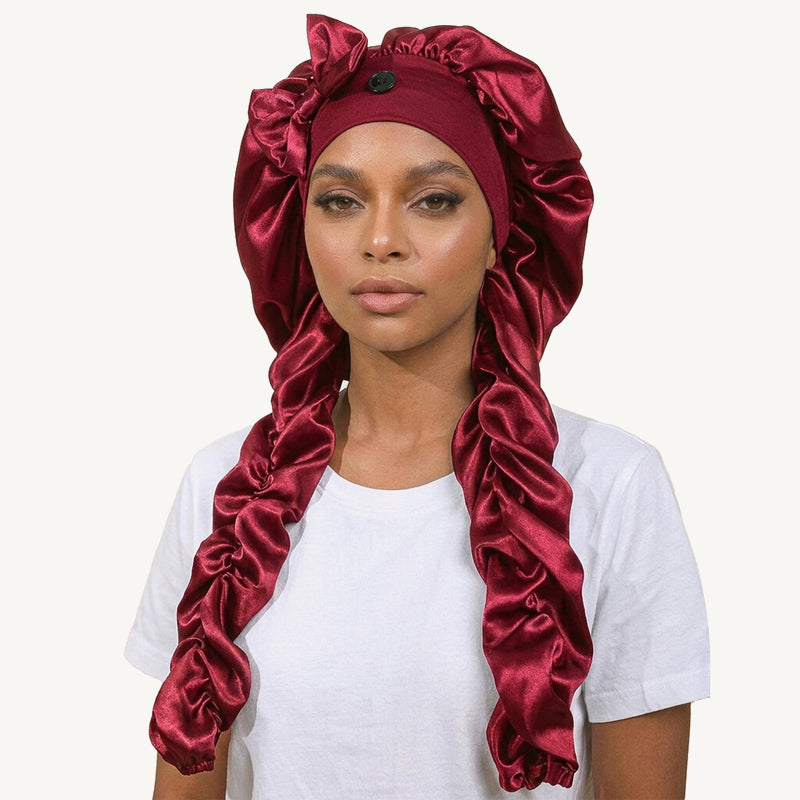 ✨Cuffia da notte antiscivolo con fiocco per capelli lunghi in seta：❤️ideale per dormire tutta la notte.