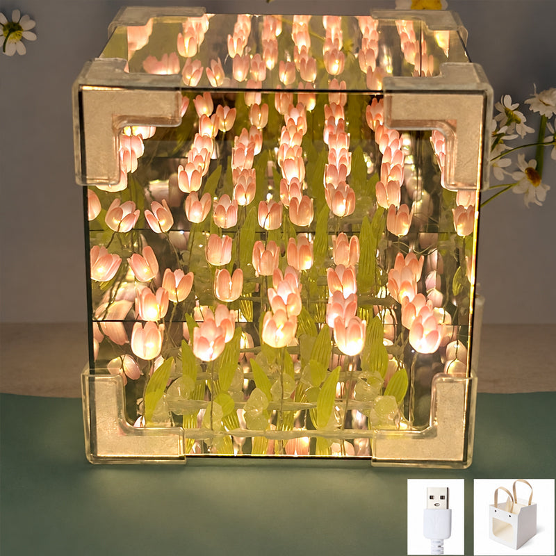 🌷✨ Lampada notturna cubo giardino di tulipani fai da te--un piccolo giardino luminoso per ogni angolo