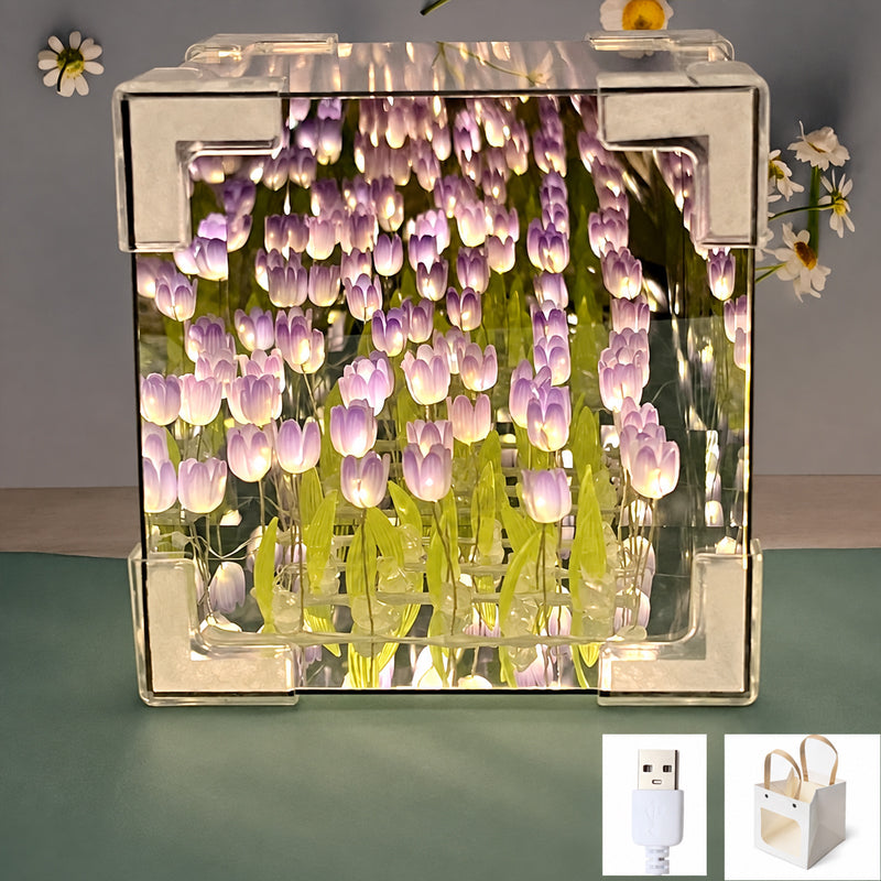🌷✨ Lampada notturna cubo giardino di tulipani fai da te--un piccolo giardino luminoso per ogni angolo