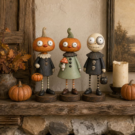 🎃 Amici Zucca Primitiva – Collezione di Statuine Vintage di Halloween