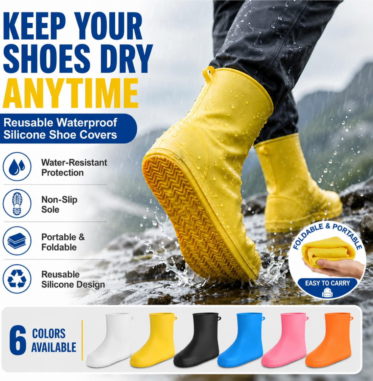 👟💧 Copriscarpe impermeabili rinforzati--resta asciutto e sicuro su strade bagnate e fangose