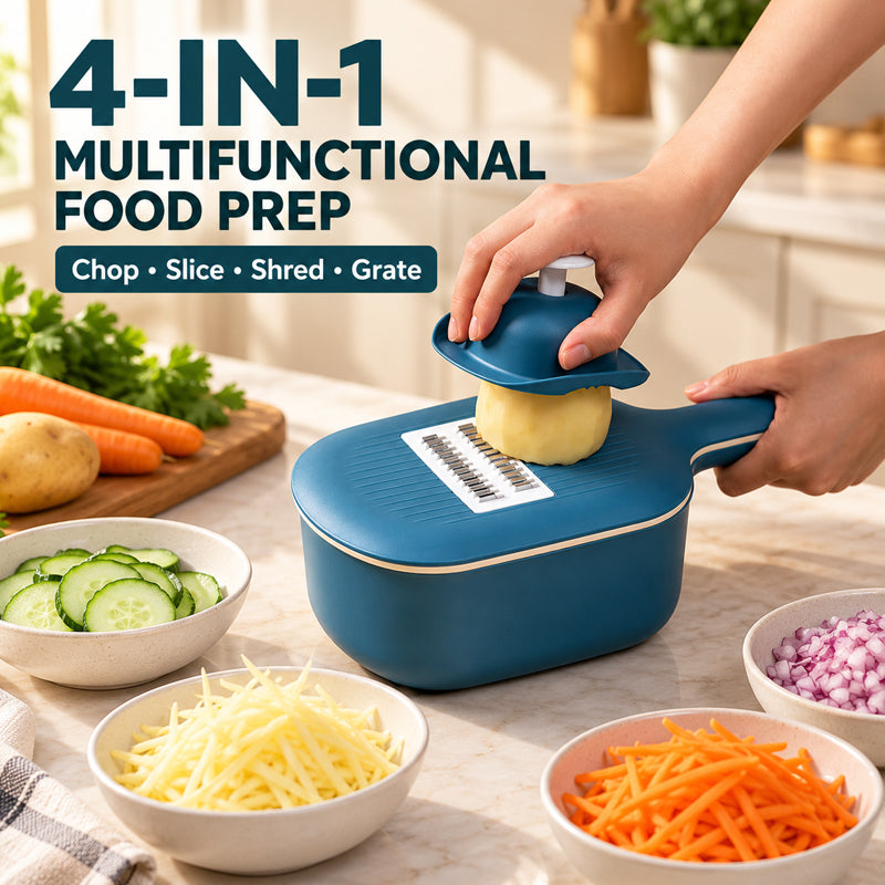🥗 Tagliaverdure e grattugia 4-in-1 – Affettare e grattugiare facilmente, con contenitore integrato