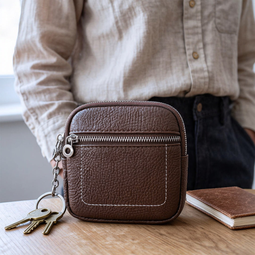 🌟Eleganza in tasca--Mini portafoglio quadrato in pelle con porta carte e portamonete
