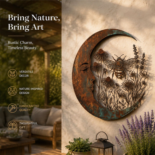 🌙Decorazione da parete "Luna celeste e ape": una decorazione da giardino rustica e fantasiosa per esterni! 🐝