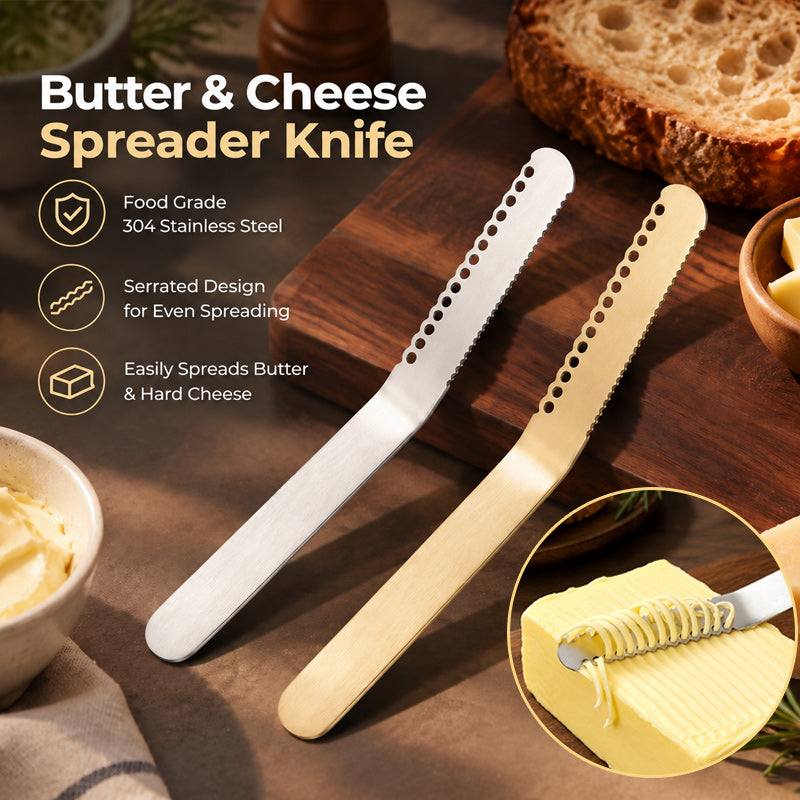 🧈🍽️ Spalmatore Multifunzione per Burro e Formaggio — Bordo Arricciaburro, Lato Seghettato e 3 Finiture