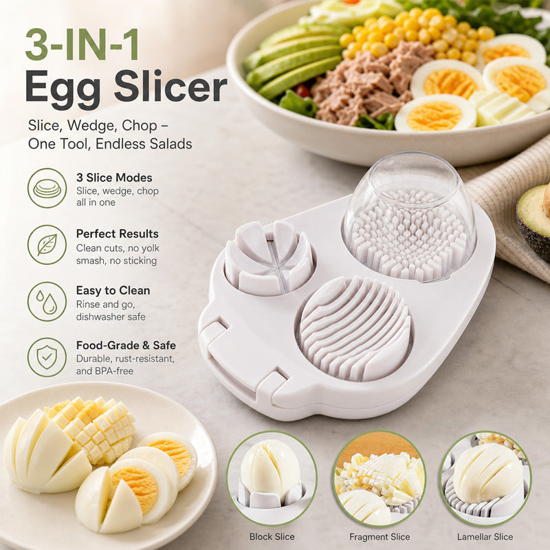 🥚 Affetta e taglia uova multifunzione 3 in 1 - Perfetto per insalate e guarnizioni 🔪