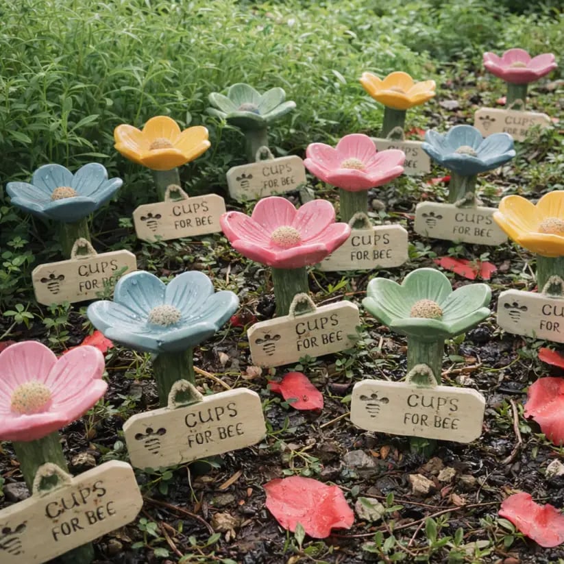🌸🐝 Stazione api/acqua brevettata – 💧 Fiore in ceramica e protetto contro zanzare e formich