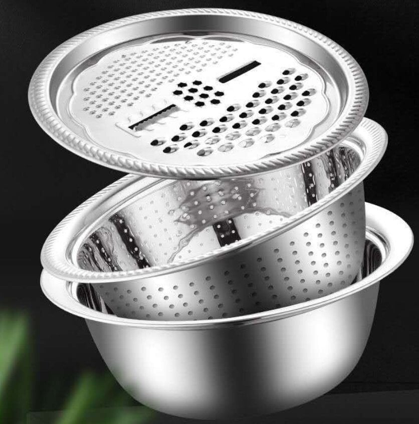 🥗Set 3 in 1 Ciotola Multiuso con Grattugia e Scolapasta ✨