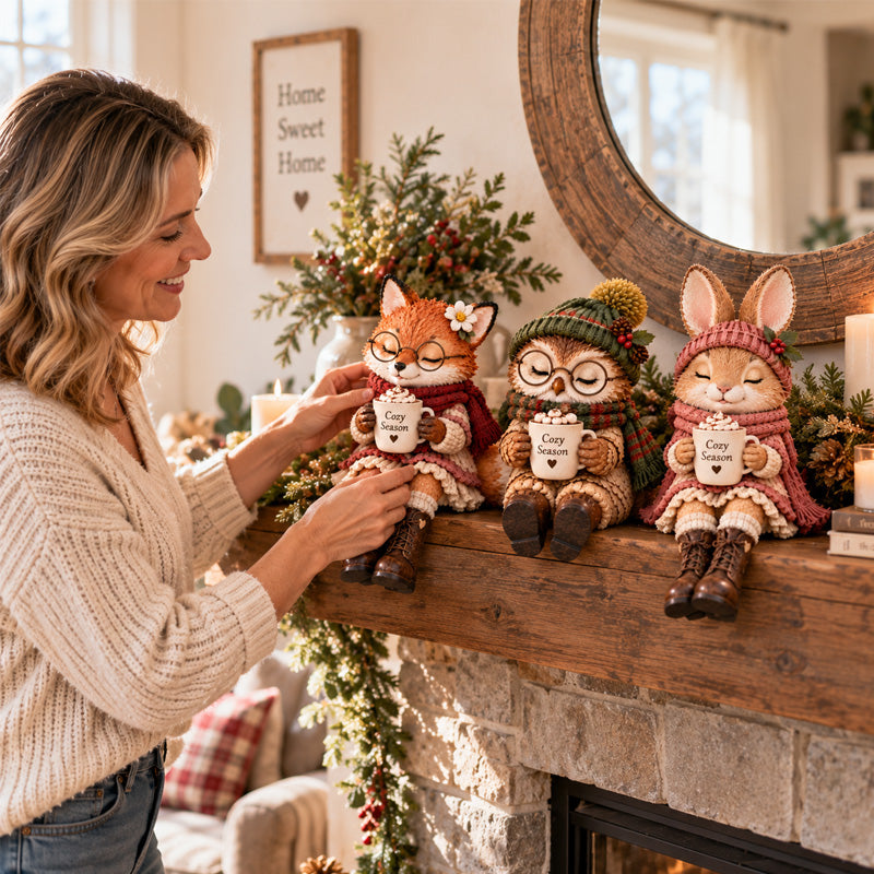 🦊🦉🐰 Statuine Compagni Animali Natalizi--dolci personaggi invernali con tazza calda