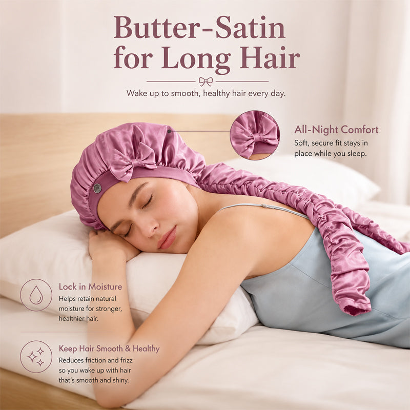 ✨Cuffia da notte antiscivolo con fiocco per capelli lunghi in seta：❤️ideale per dormire tutta la notte.