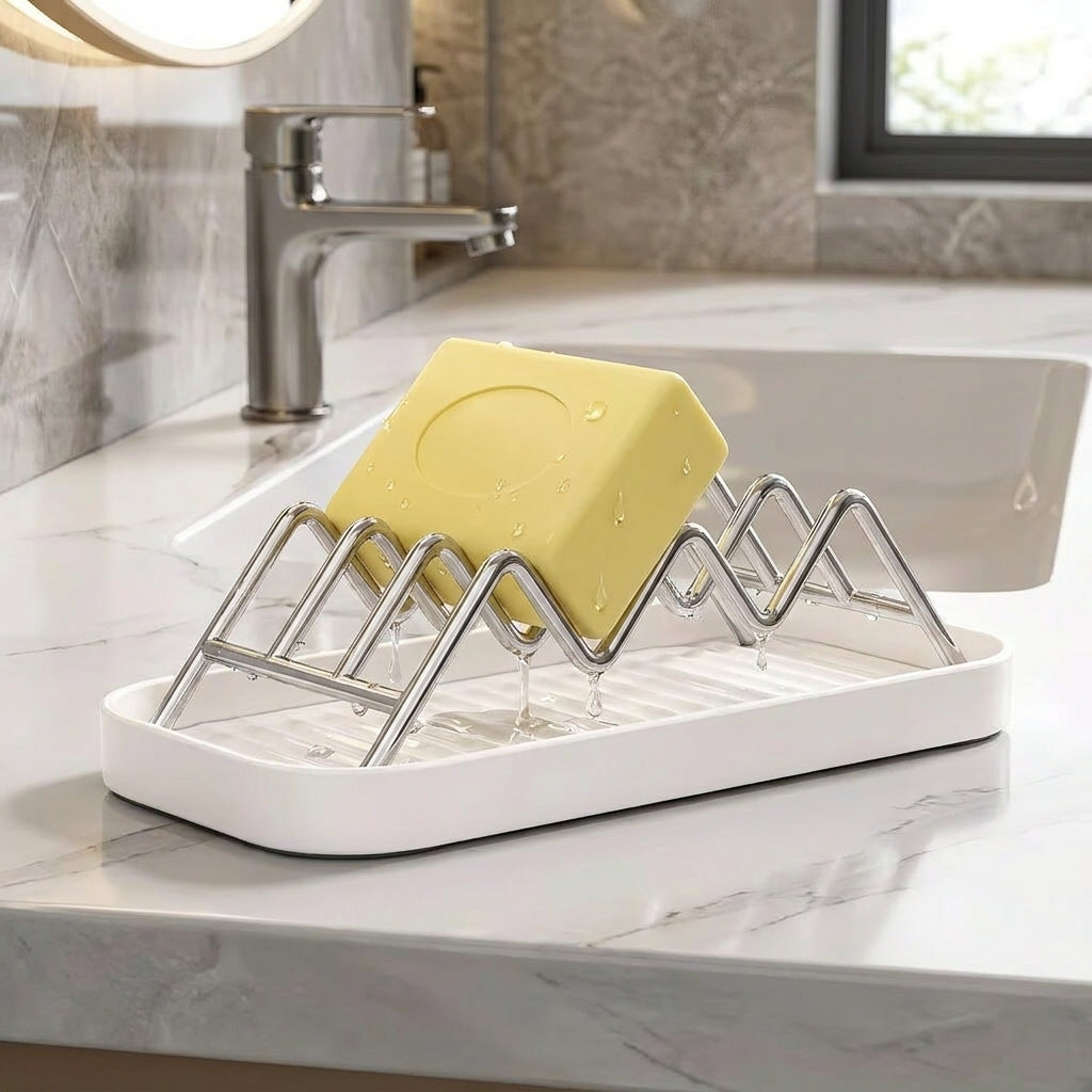✨Portasapone ondulato in acciaio inox, adatto a contenere sapone e spugne💧