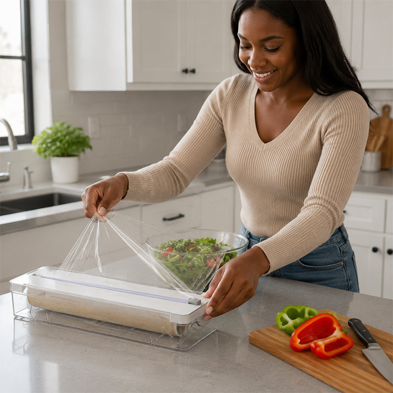 ✂️Dispenser Pellicola e Alluminio con Taglierina – Per una Cucina Sempre Ordinata! 🍳✨