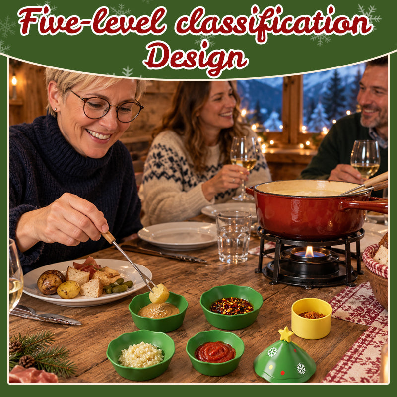 🎄 Set di ciotole per salse a forma di albero di Natale – 5 scomparti separati, bello e pratico