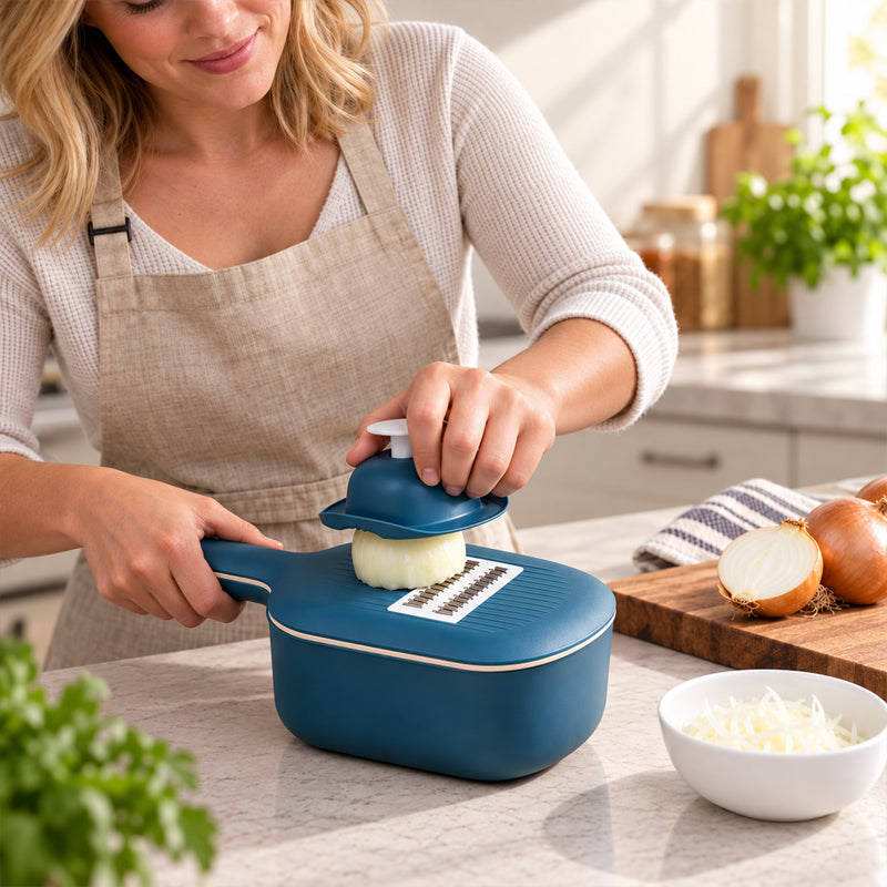 🥗 Tagliaverdure e grattugia 4-in-1 – Affettare e grattugiare facilmente, con contenitore integrato