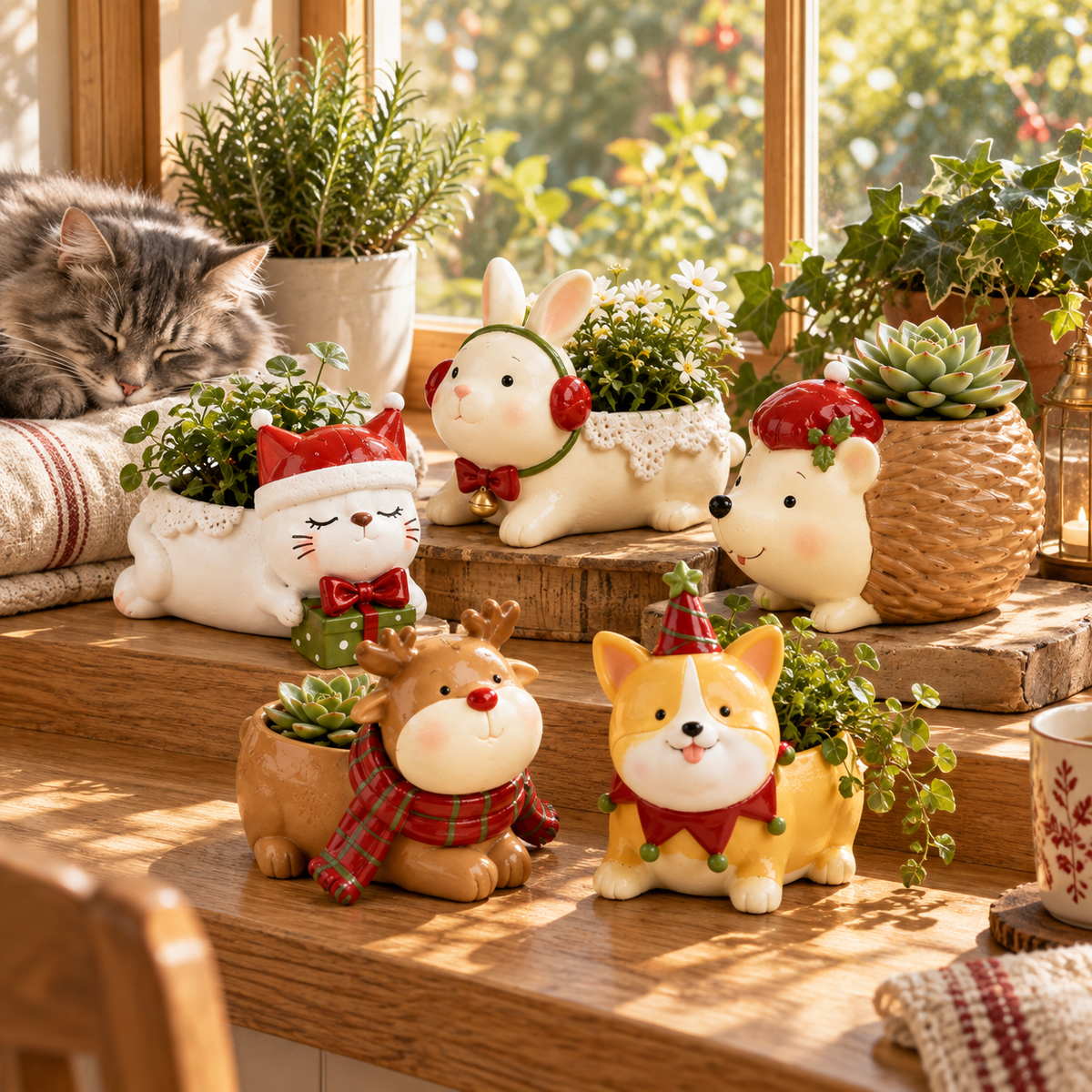 🪴Portavasi natalizi a forma di animali--un tocco festoso e giocoso per il davanzale 🎁