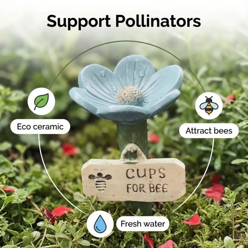 🌸🐝 Stazione api/acqua brevettata – 💧 Fiore in ceramica e protetto contro zanzare e formich