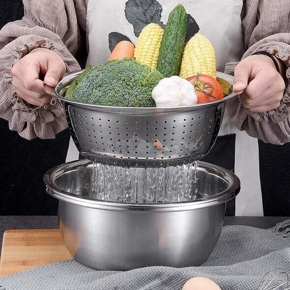 🥗Set 3 in 1 Ciotola Multiuso con Grattugia e Scolapasta ✨
