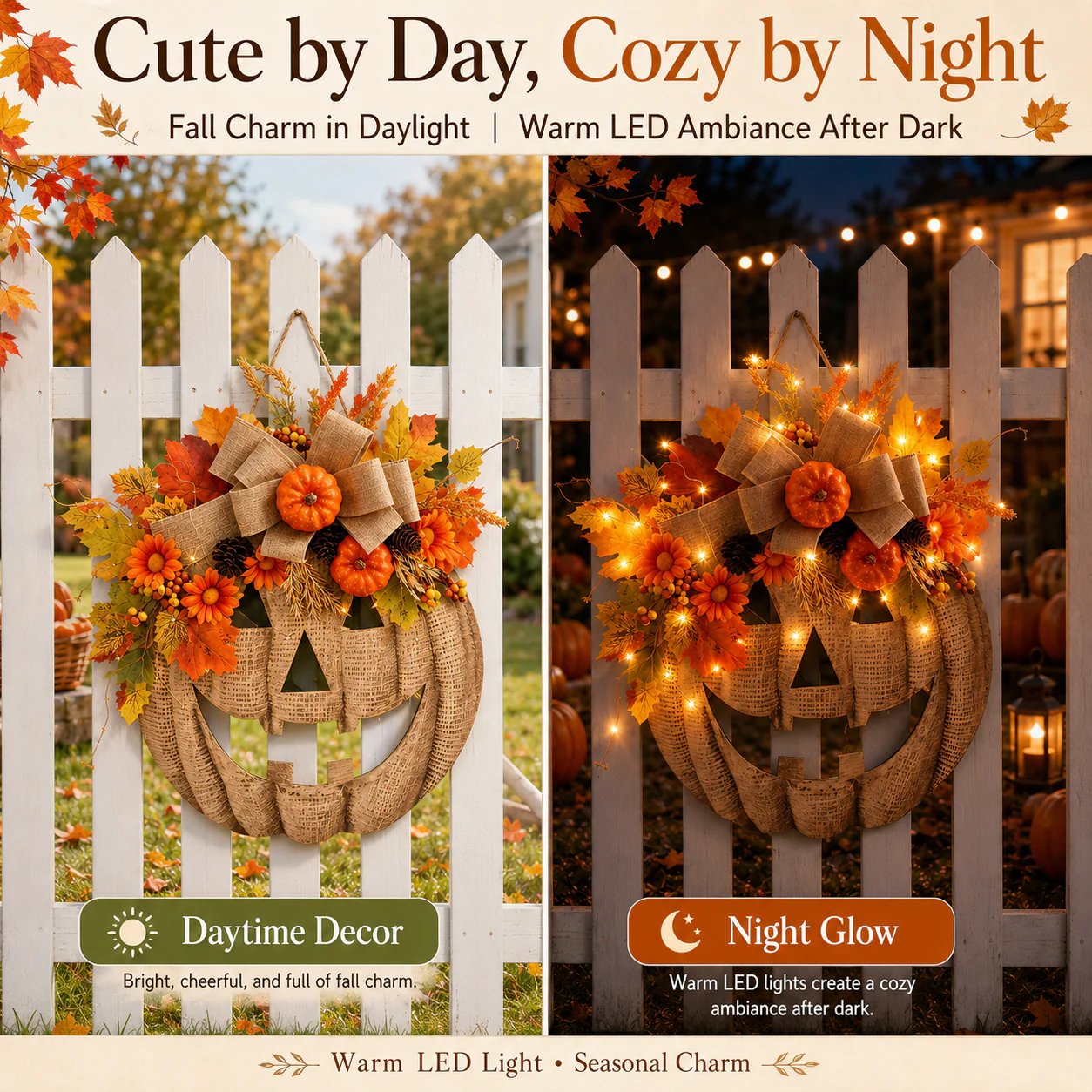🎃✨ Decorazione autunnale per la porta con zucca luminosa in lino 🎃✨