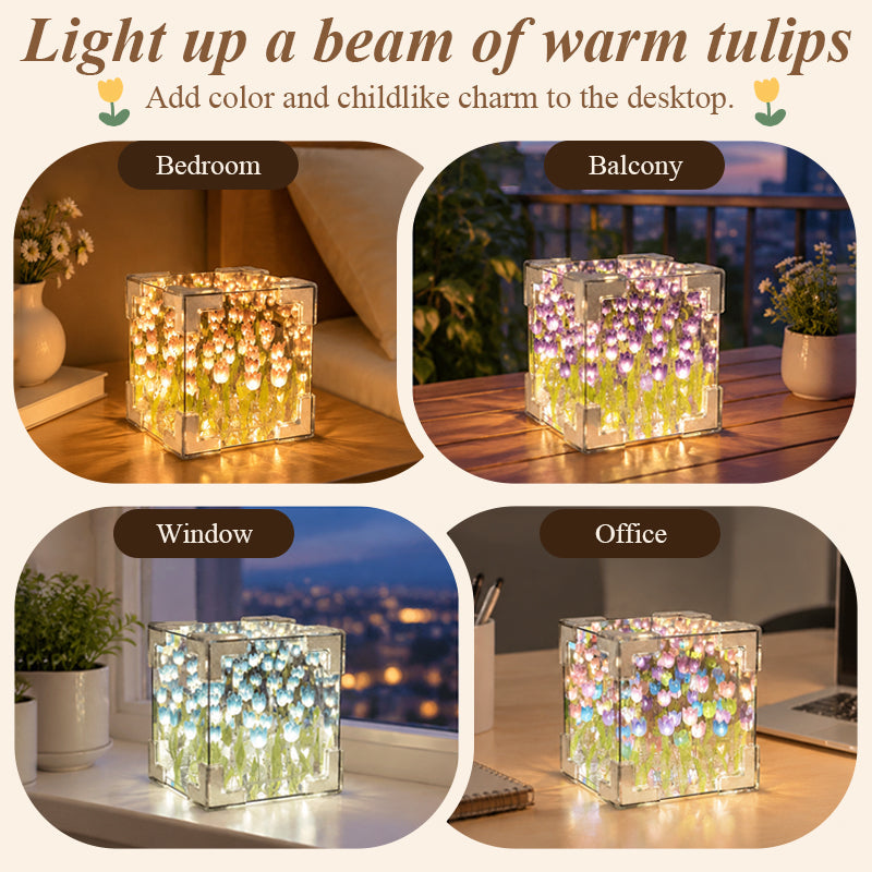 🌷✨ Lampada notturna cubo giardino di tulipani fai da te--un piccolo giardino luminoso per ogni angolo