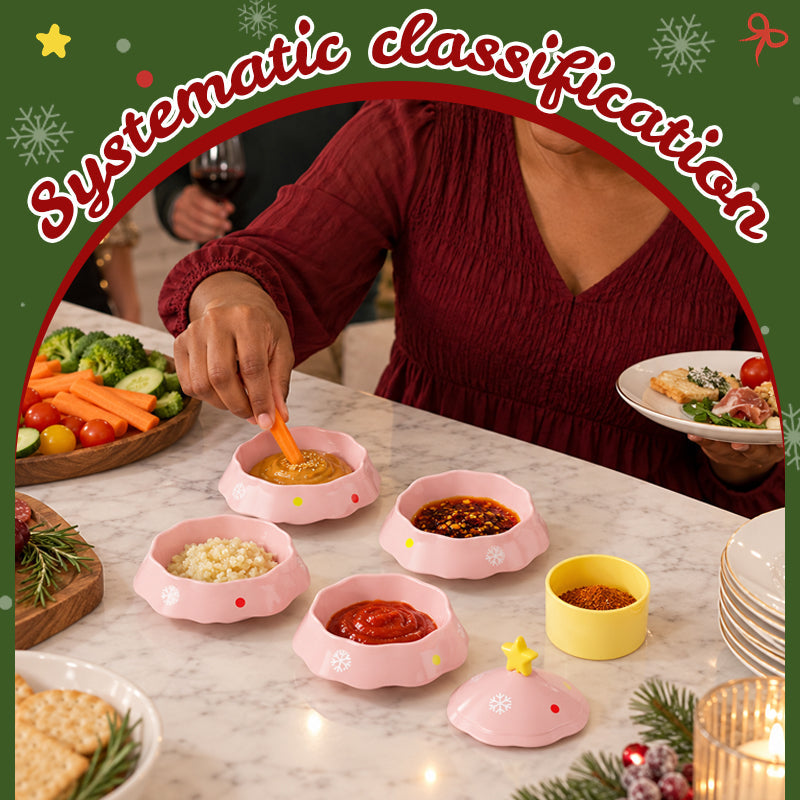 🎄 Set di ciotole per salse a forma di albero di Natale – 5 scomparti separati, bello e pratico