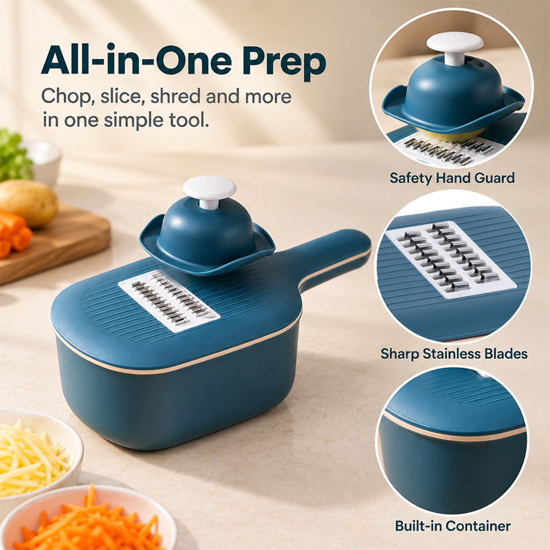 🥗 Tagliaverdure e grattugia 4-in-1 – Affettare e grattugiare facilmente, con contenitore integrato