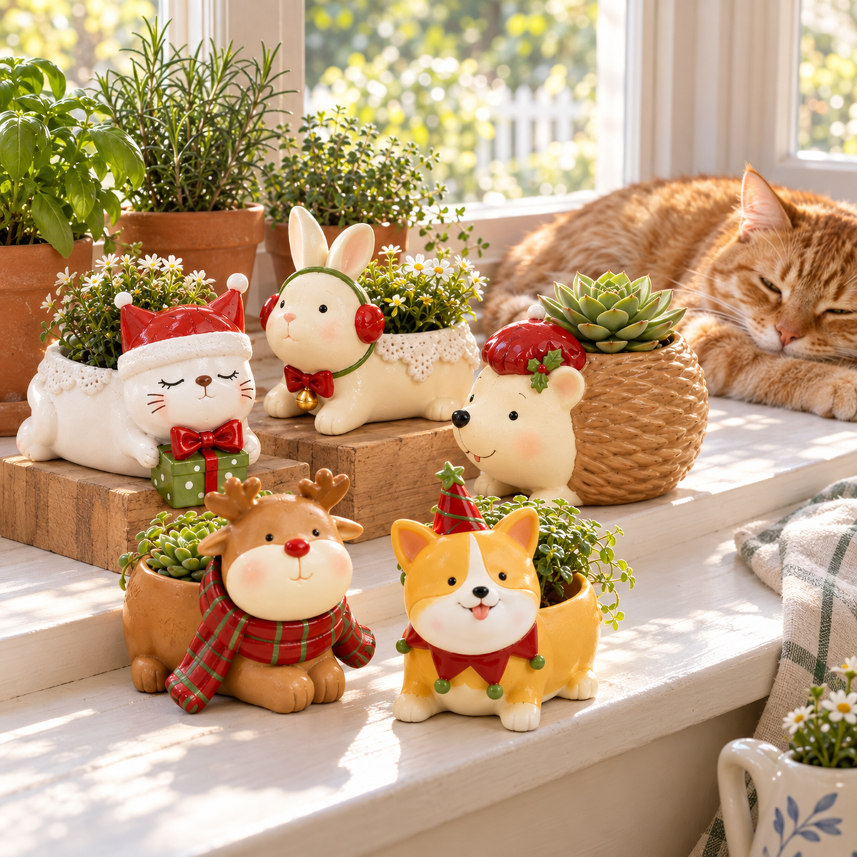 🪴Portavasi natalizi a forma di animali--un tocco festoso e giocoso per il davanzale 🎁