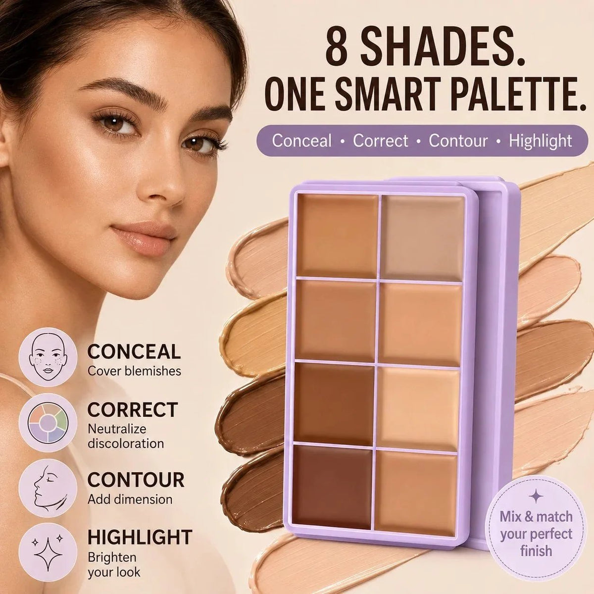 ✨💥🎨 Palette correttore opaco a 8 colori – Resistente all'acqua e a copertura totale, per correggere, contornare e coprire i tatuaggi ✨