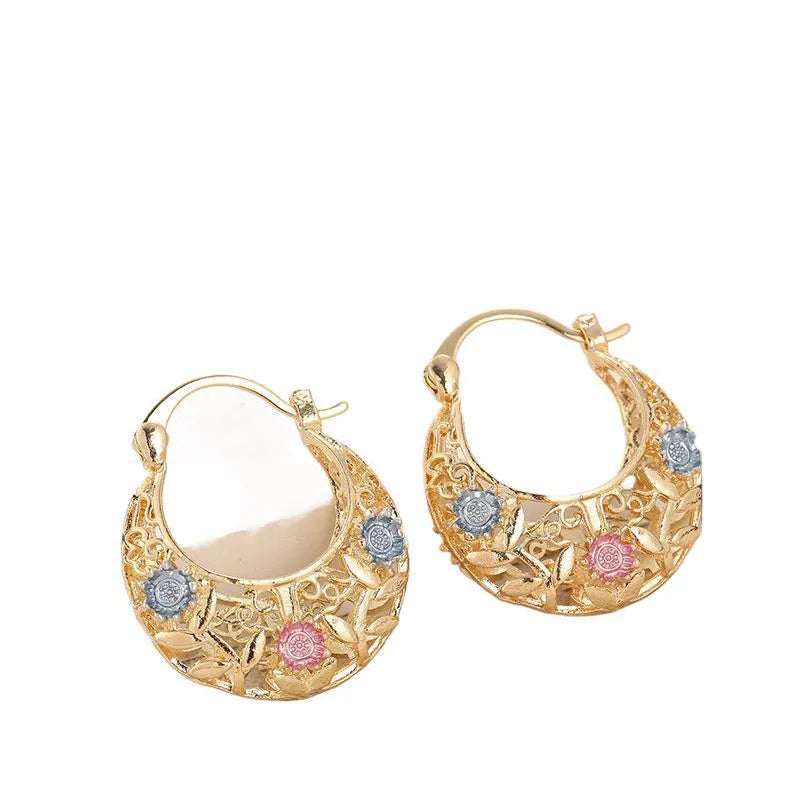 🎁Sconto temporaneo del 47%🌙Orecchini a mezzaluna dorato, decorati con fiori smaltati✨