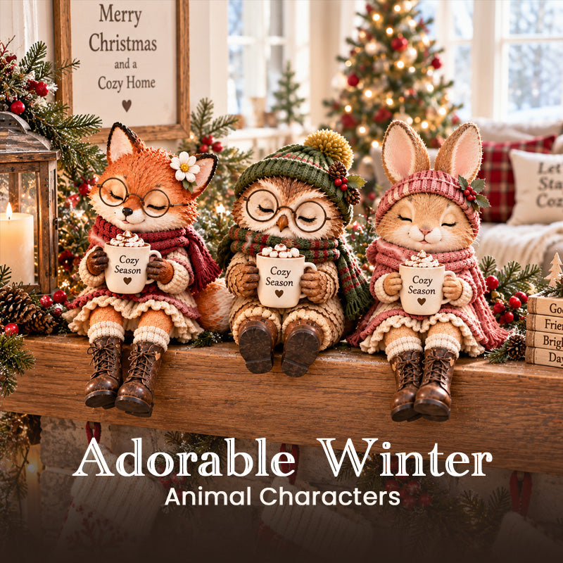 🦊🦉🐰 Statuine Compagni Animali Natalizi--dolci personaggi invernali con tazza calda