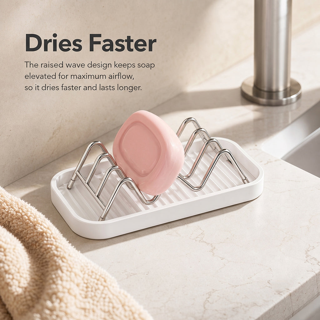✨Portasapone ondulato in acciaio inox, adatto a contenere sapone e spugne💧