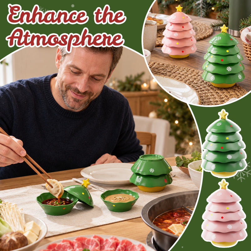 🎄 Set di ciotole per salse a forma di albero di Natale – 5 scomparti separati, bello e pratico