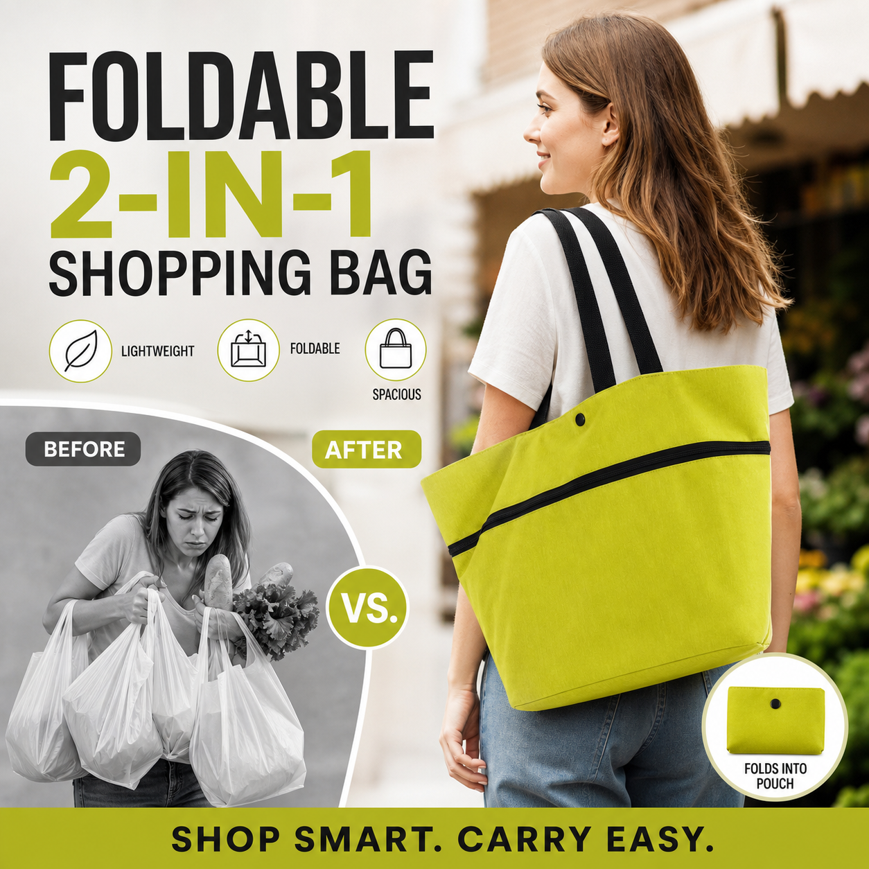 🔥Offerta imperdibile: sconto del 40%🧳Borsa per la spesa pieghevole 2 in 1🛒