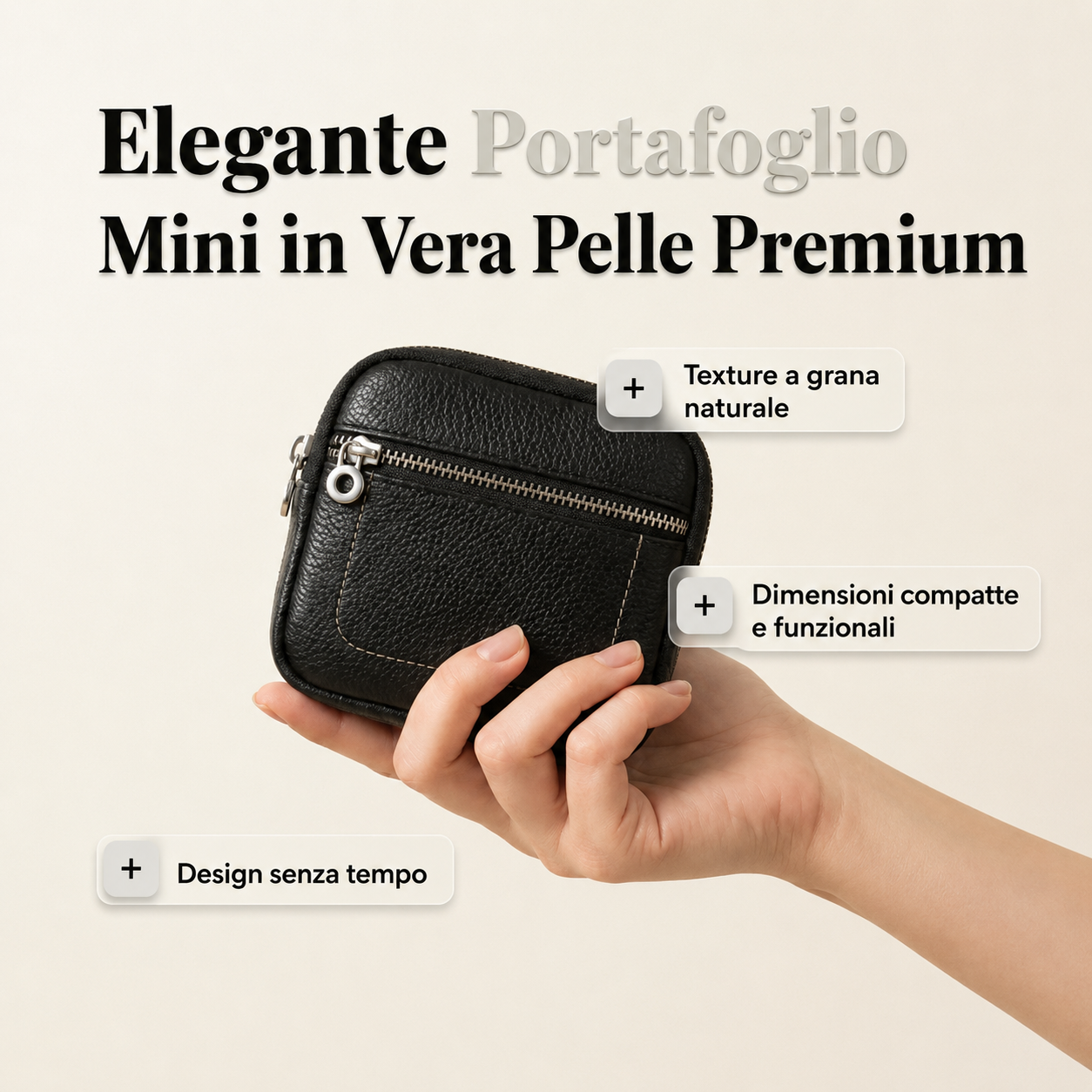 🌟Eleganza in tasca--Mini portafoglio quadrato in pelle con porta carte e portamonete