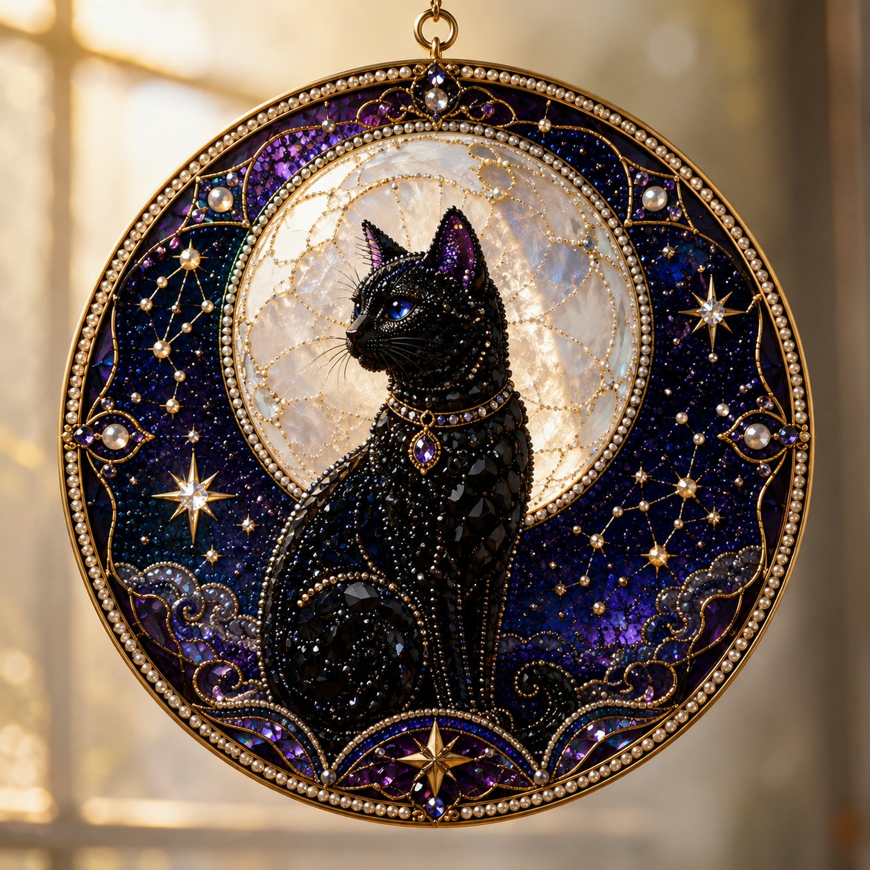 🌙 DIY-set voor een hemelse zwarte kat als raamversiering | 3D-zonnevanger met parelkraaltjes 🔮✨