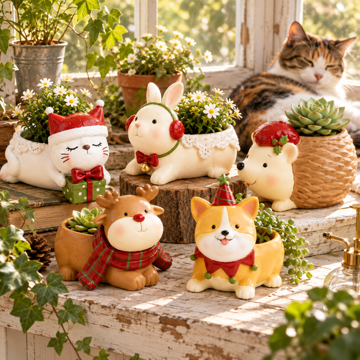 🪴Portavasi natalizi a forma di animali--un tocco festoso e giocoso per il davanzale 🎁
