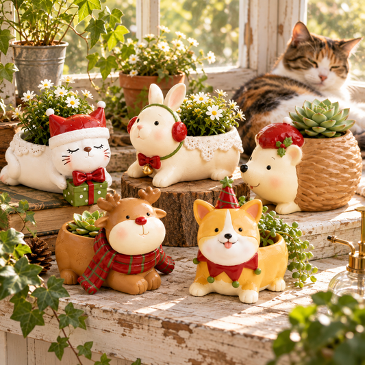🪴Portavasi natalizi a forma di animali--un tocco festoso e giocoso per il davanzale 🎁