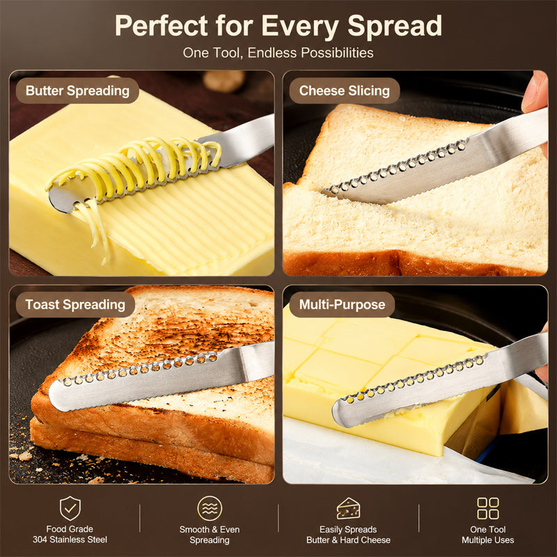 🧈🍽️ Spalmatore Multifunzione per Burro e Formaggio — Bordo Arricciaburro, Lato Seghettato e 3 Finiture