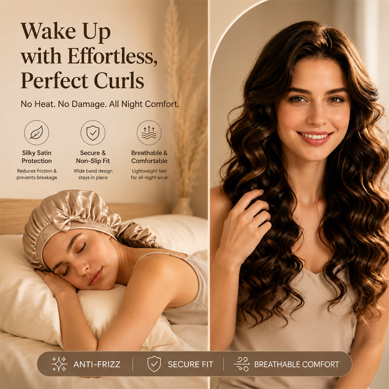 ✨Cuffia da notte antiscivolo con fiocco per capelli lunghi in seta：❤️ideale per dormire tutta la notte.