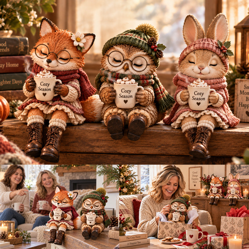 🦊🦉🐰 Statuine Compagni Animali Natalizi--dolci personaggi invernali con tazza calda